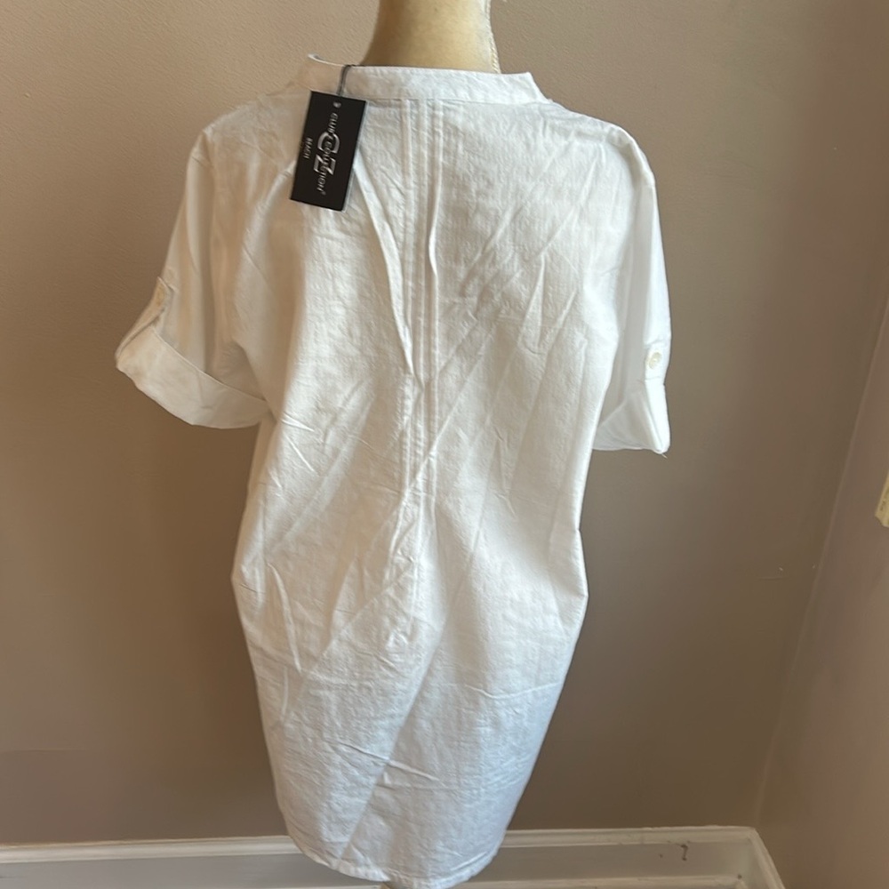 Club Z Collection Womens Tunic White Swim Cotton Cover up Sz L PinTucks - Picture 2 of 3